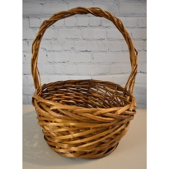 Beautiful Handwoven Willow Basket 12" long x 6" deep x 16" handle Height - Picture 4 of 6